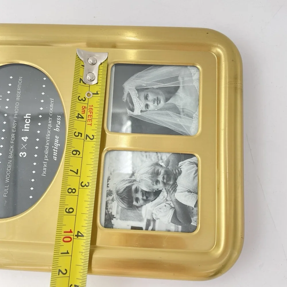 Solid Brass 3 photo Picture Frame Tabletop easel Modern Minimalist Glossy